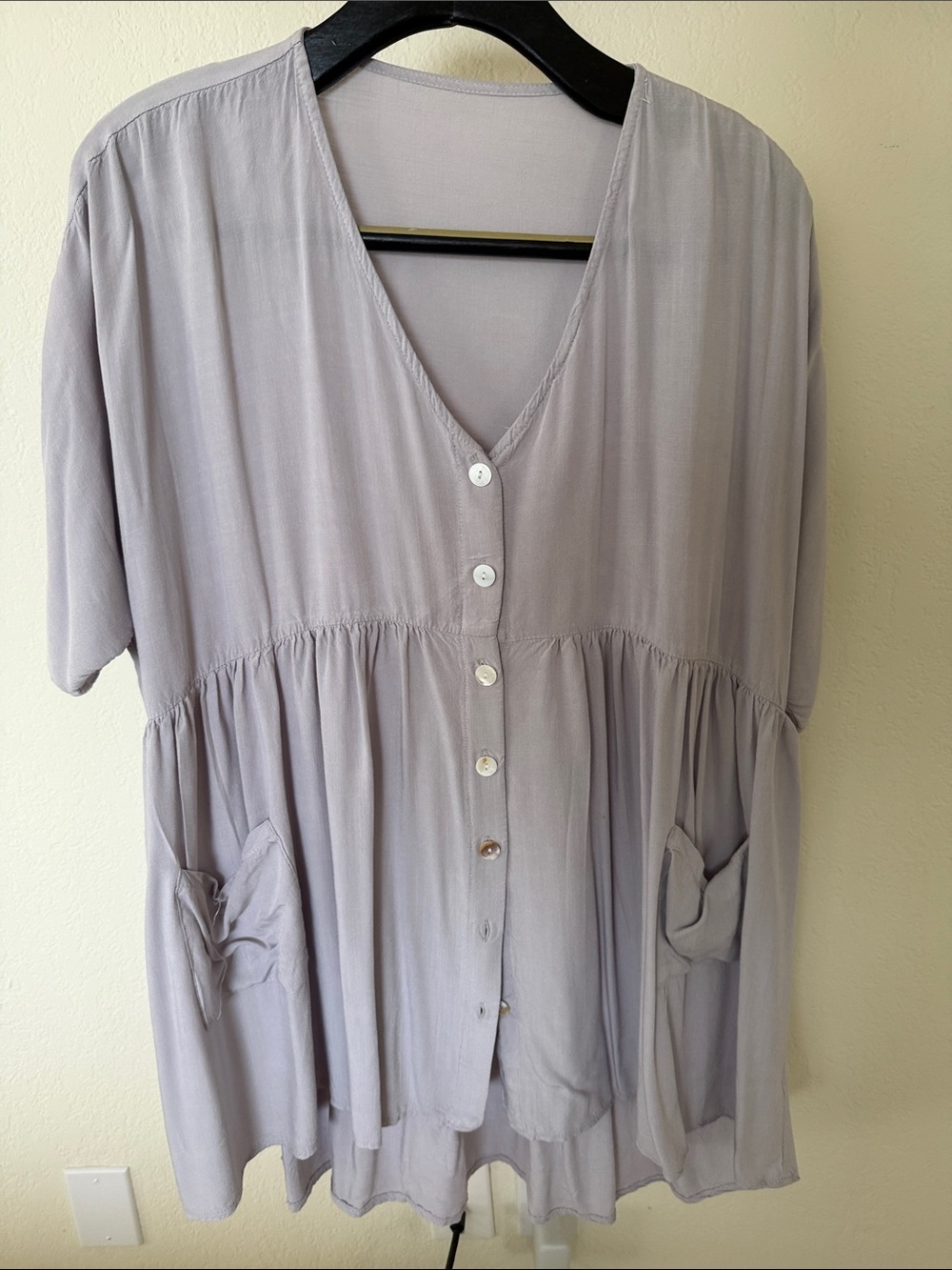 Light Grey Button-Front Women’s Peplum Top